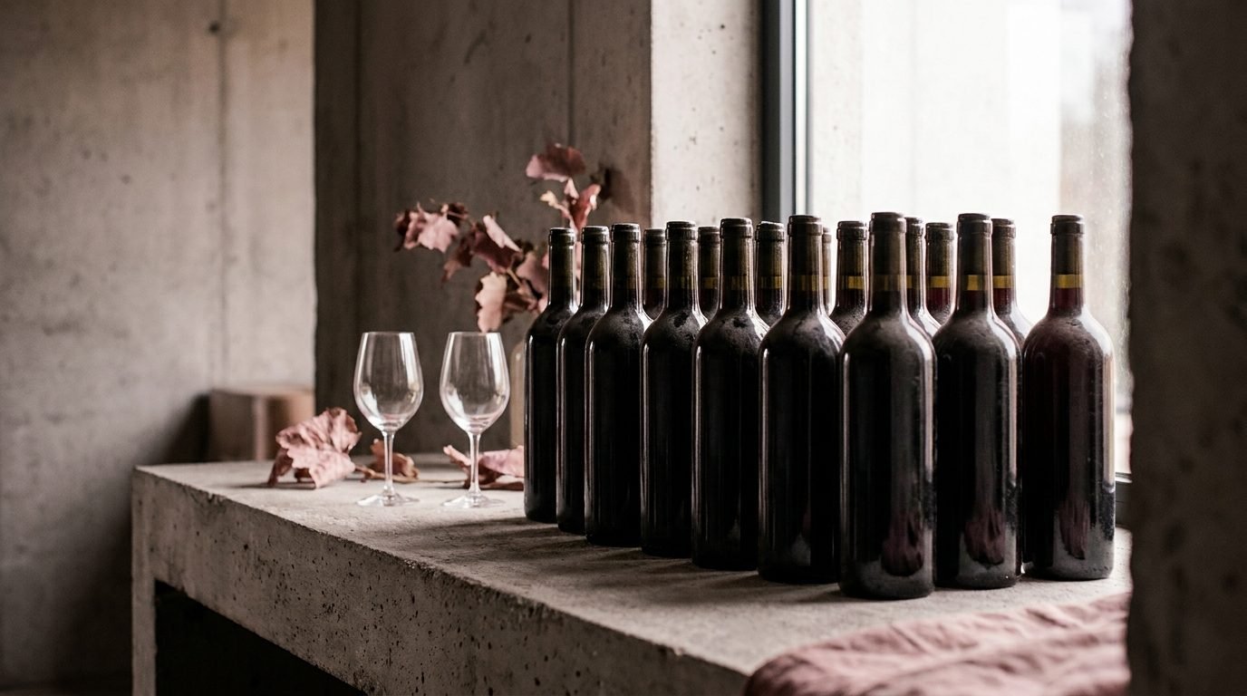 Botellas de vino en una mesa de degustacion